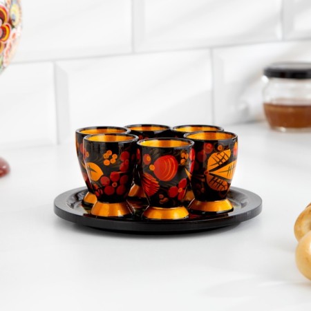 A set of glasses with a tray, 6 pcs - 30 ml, Khokhloma-5