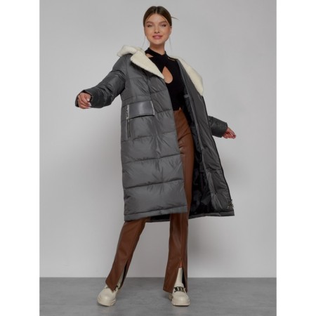 Coat insulated winter female, size 46, dark gray color-10