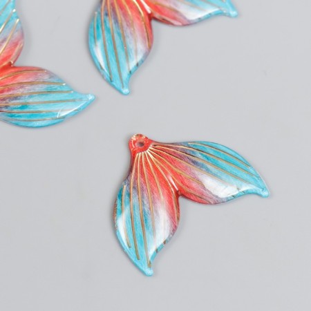 Decor for creativity plastic "Tail of a mermaid with golden lines" orange-blue 3x2.4 cm