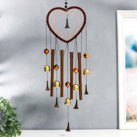 Wind Music Metal "Heart with Eiffel Tower" 4 tubes 5 bells d = 17 cm length 65cm