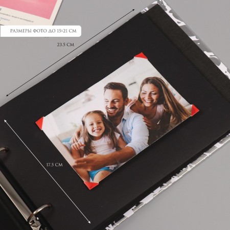 Photo album 25 sheets (corners+rings) "Snake leather" silver 19x27x3 cm-3