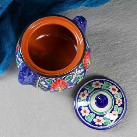 Sugar of Rishtan ceramics "Flowers", 1 l, blue-2