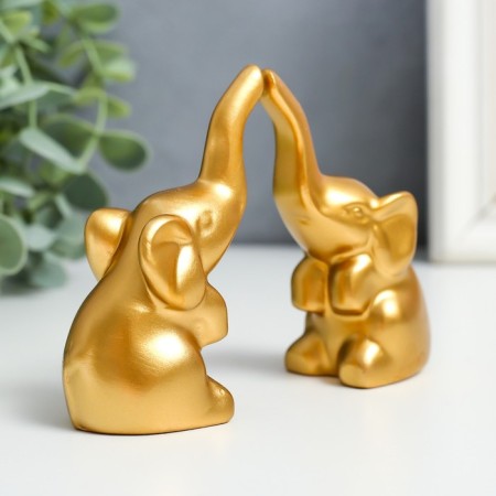 Souvenir Polystone "Two small elephants" gold set 2 pcs 3.5x4x8.8 cm-1