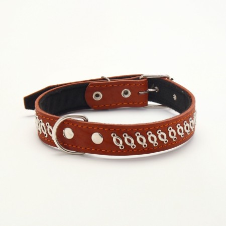 Leather collar on felt decorated, 65 x 3.5 cm, Osh 50-60 cm, brown-14