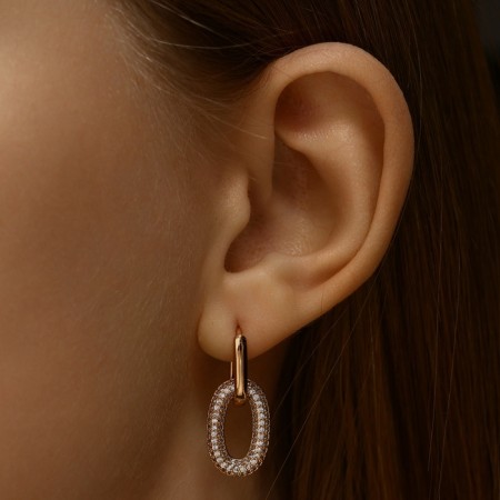 Earrings with rhinestones Xuping lady, mini, white color in pink gold-1