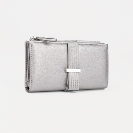 Women's wallet on the button, silver color