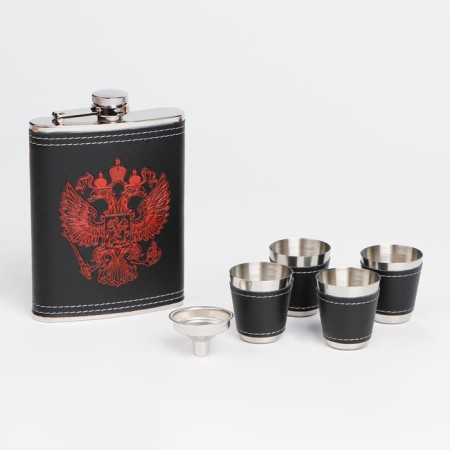 Set 7 in 1: Flaw 8 OZ, with the emblem, 4 glasses, funnel, chess, 18 x 24 cm-4