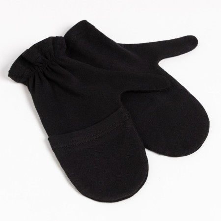 Male mittens with a hinged top is laid down, the color is black