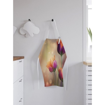 Apron kitchen with a photo print "Morning with tulips", adjustable, size OS-1