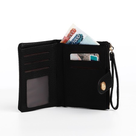 Women's wallet on the button, black color-4