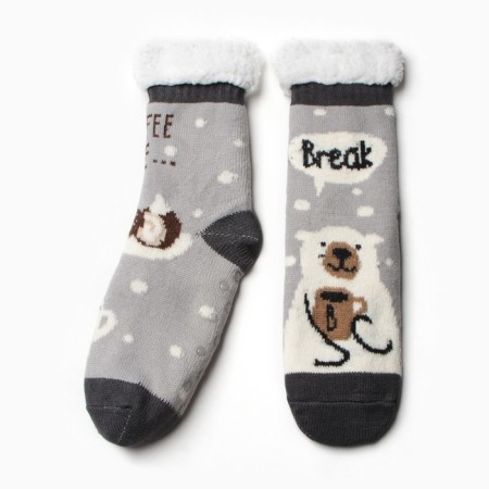 Women's socks with fur, gray/bear, size 36-40