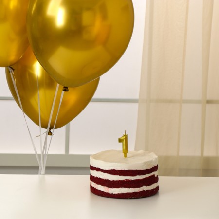 Set of candle in a cake + 5 balls, number 1, gold-1