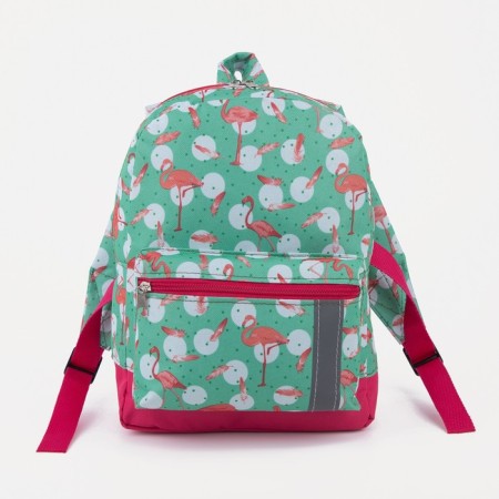Baby backpack on a zipper, an external pocket, a reflective strip, turquoise color/pink color-2