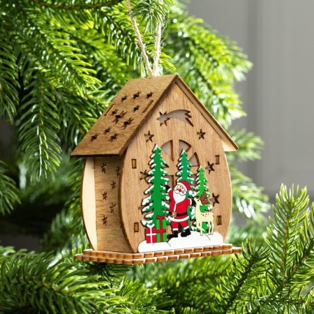 Christmas tree toy "House with Santa Claus and Christmas tree", from batteries, glow warm white-1