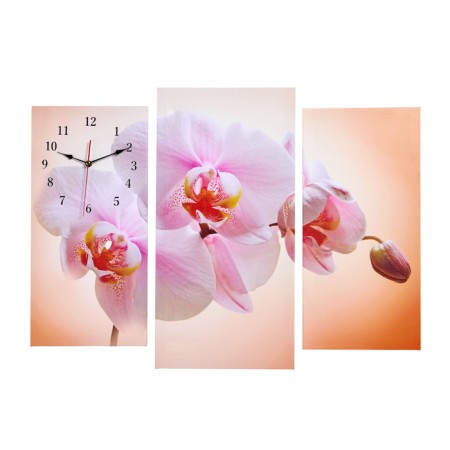 Carty clock is wall-mounted, modular "pink orchid", silent, 60 x 80 cm, triptych