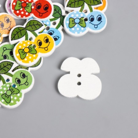 Buttons wood for creativity 2 punctures "cherries with a bow" set of 20pcs 1.9x1.9x0.2 cm mix-2