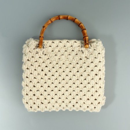 Handle for a bag, bamboo, half rings, 13.5 × 10.5 cm, beige/silver color-3