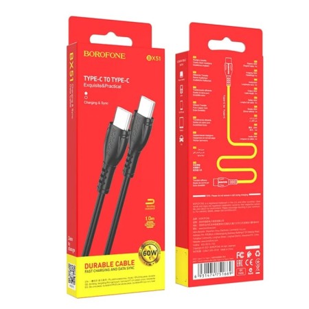 Cable Borofone BX51, Type-C-Type-C, PD 60 W, 3 A, 1 m, PVC braid, black-5