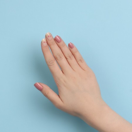 Flourish overhead nails, 12 pcs, with adhesive plates, soft square shape, pink/white color-14
