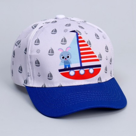 Baby cap for boy Adventure, white color, rr 52-54-2