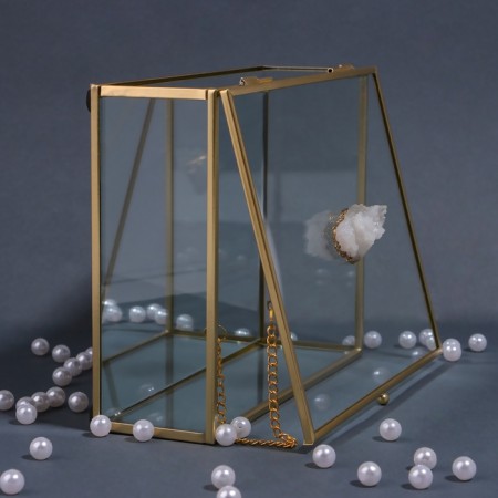 Organizer for storage "Mountains", with a lid, glass, with a mirror -bottom, 1 section, 20 × 16 × 6.5 cm, the color is transparent/copper-6