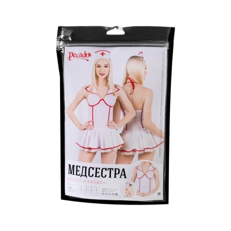 The upper part of the nurse, Pecado BDSM, corset, headdress, white-red, 44-6
