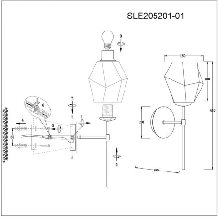 Wall lamp EVOLUCE. Sle205201-01. Terramo. 1x60 watts, E27, 15x41 cm, brass color-3