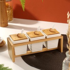 Set of storage cans on the stand 