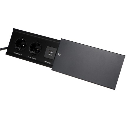 Block Roset into the table, sliding cover, 10a, 2 sockets, 2xusb, 2a, wire 1.8 m, black-2