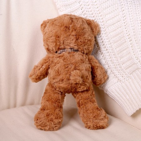 Soft toy "Bear" with a checkered bow, 30 cm, brown color-3
