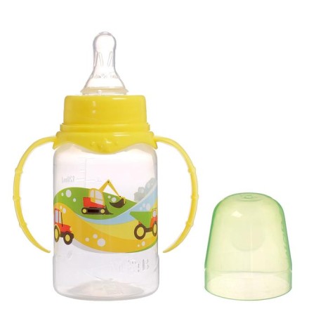 A bottle for feeding "Transport", classic throat, with handles, 150 ml., 0 months, yellow color-2