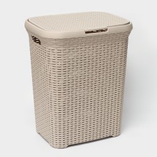 Besnaya basket with a rattan lid, 60 l, 34 × 44 × 55 cm, Latte color
