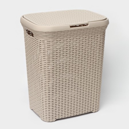Besnaya basket with a rattan lid, 60 l, 34 × 44 × 55 cm, Latte color
