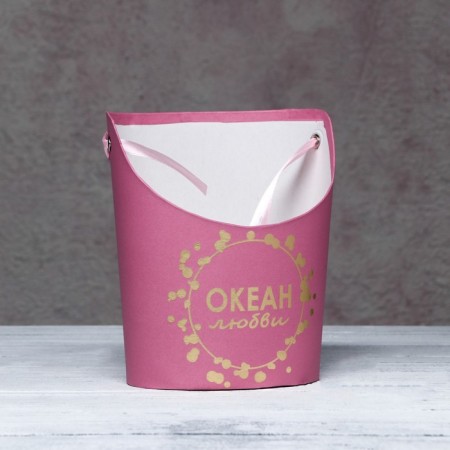 Carriage for flowers, vase oval with embossing "Ocean of Love", raspberry 12.5 x 13.5 x 18 cm-3