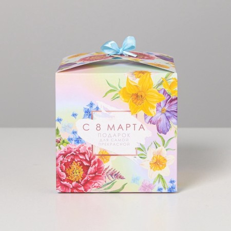 Gift folding box, packaging, “gift for the most beautiful”, March 8, 12 x 12 x 12 cm-3