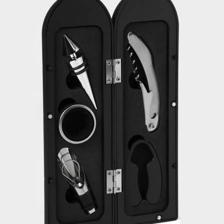 Set for wine in the case of the valve "Bottle", 5 objects: traffic jam, ring, drip, corkscrew, knife for cutting foil-2