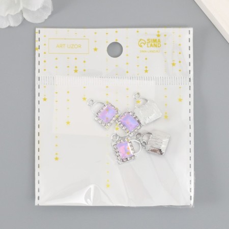 Decor for creativity metal, rhinestones "handbag" lilac 1.7x1.2 cm-3