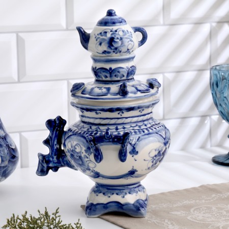 Souvenir "Samovar", large, 27 x 20 cm, gzhel-1