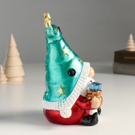 Polystone souvenir "Santa Claus in a cap with stars, with a bell and a bag" 12x9.5x18 cm-1