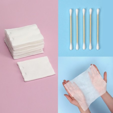 Road set, 3 objects, cotton sticks 5 pcs, cotton pads 10 pcs, pressed napkins-7