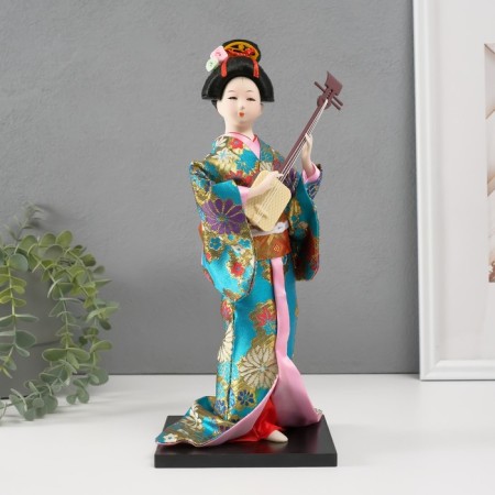 Collectible doll "Geisha in a flower kimono with a musical instrument" 30 cm