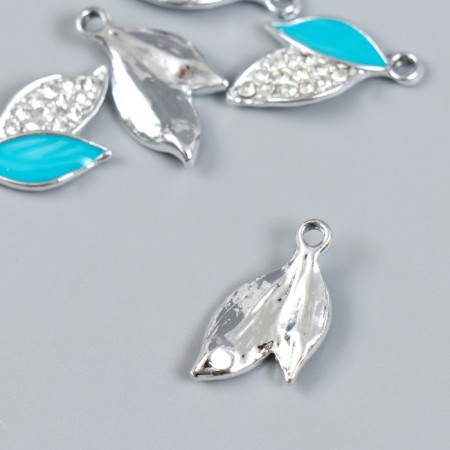 Decor for creativity metal, enamel, rhinestones "Two leaves" silver 1.3x2.2 cm-1