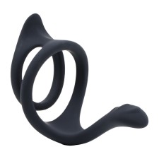 The erection ring of the oka-hoods, double, with stimulation of the perineum, Soft silicone, black