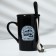 Ceramic “Argument” mug, 420 ml, with a spoon and lid, black color