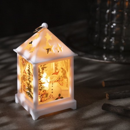 LED figure "Lantern with a snowman" 6 × 13 × 6 cm, plastic, batteries AG13x3, glow warm white
