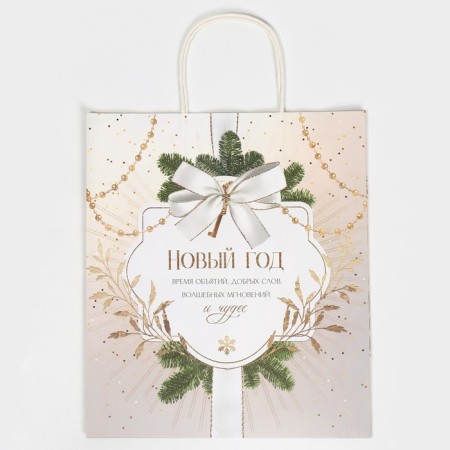 Package gift craft "gold", 28 x 32 x 15 cm, new year-5