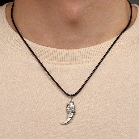 Unisex "Fang" Tiger, color black silver on a black lace, 42 cm-3