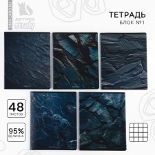 Тетрадь в клетку, 48 листов А5 на скрепке 5 шт., внутренний блок №1 МИКС «1 сентября: Камень» твин лак, уф лак