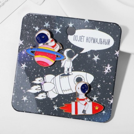 Set of icons (2 pcs.) "Cosmonauts", colored in gold-2