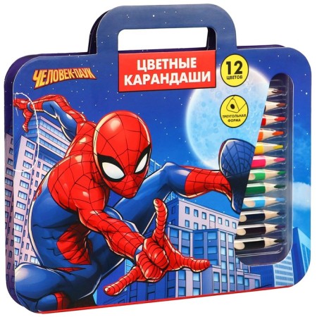 Colored pencils, 12 colors, trihedral, spider man-1